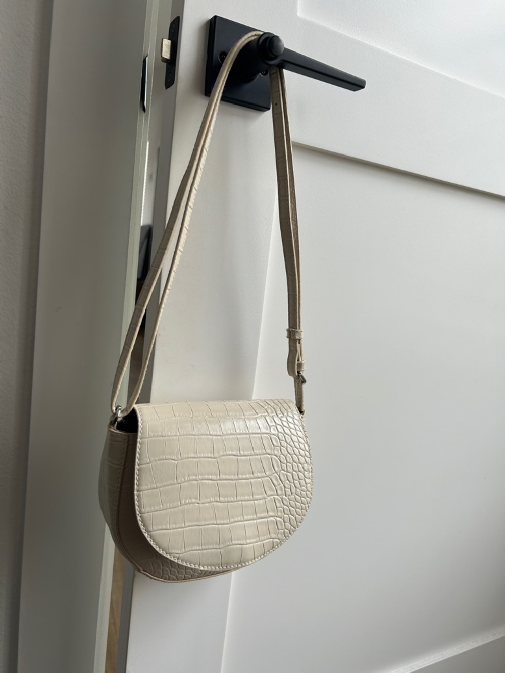 a new day Cream Croc-Embossed Saddle Crossbody